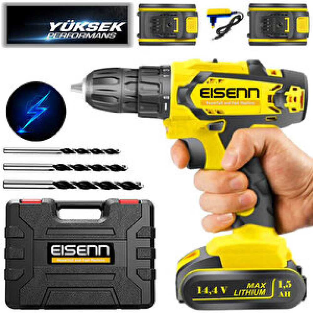 Eisenn Esnn-14,4s World Yellow Çift Akülü Matkap Vidalama Taşıma Çantalı Uç Hediyeli Matkaplar Fiyatı