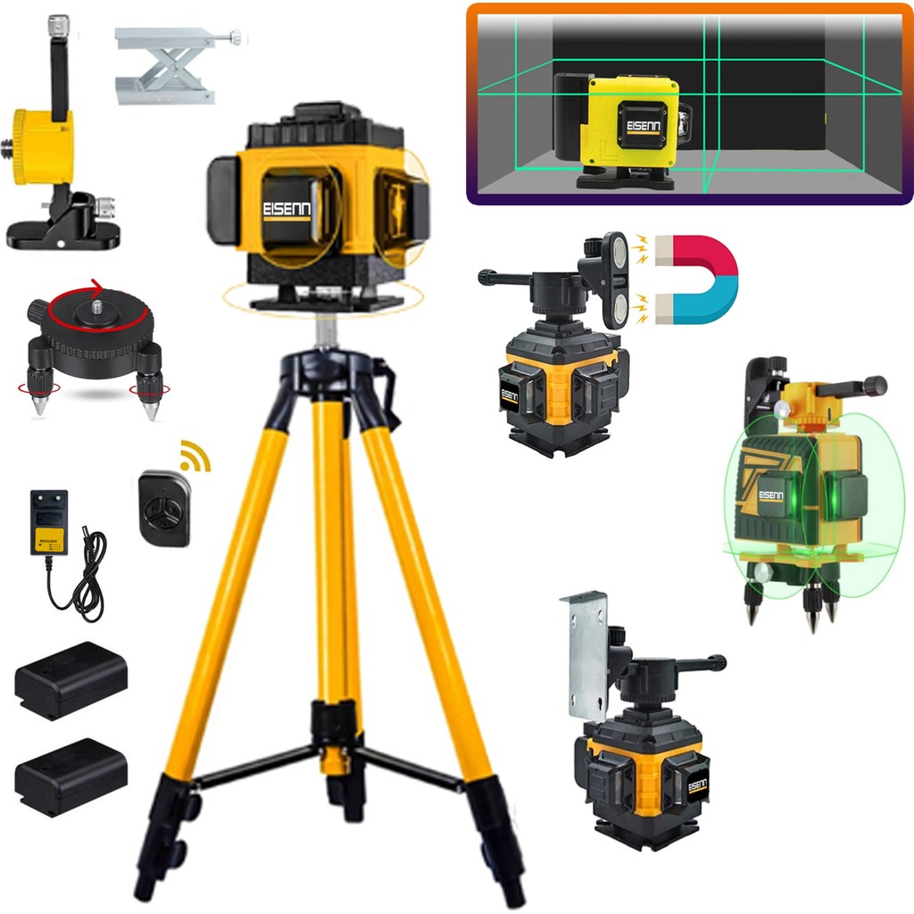 Eisenn Germany Artı Lazer 16 Köşe Yeşil Çizgili Terazi Distomat Kumandalı Mıknatıslı 360 Derece 2 Akülü + 1.5 mt Tripod Ayak 45 mt Menzil TV Aksesuarları Fiyatı