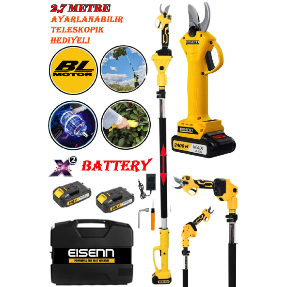 Eisenn Germany Bag Budama Dal Agac Kesme Makasi Yellow Series 2400 Vf 20 Ah Cift Akulu 2.7 Mt Teleskop Hediyeli Dal Budama Makineleri Fiyatı