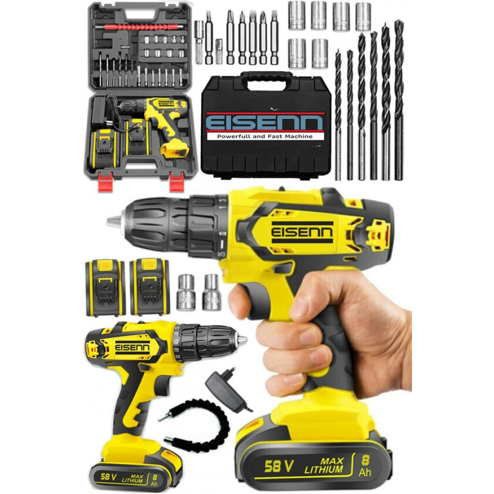 Eisenn Germany Tecchnology Galaxy 58 V 8 Ah Darbeli Metal Sanzuman Sarjli Vidalama Matkap 27 Pcs Set Matkaplar Fiyatı