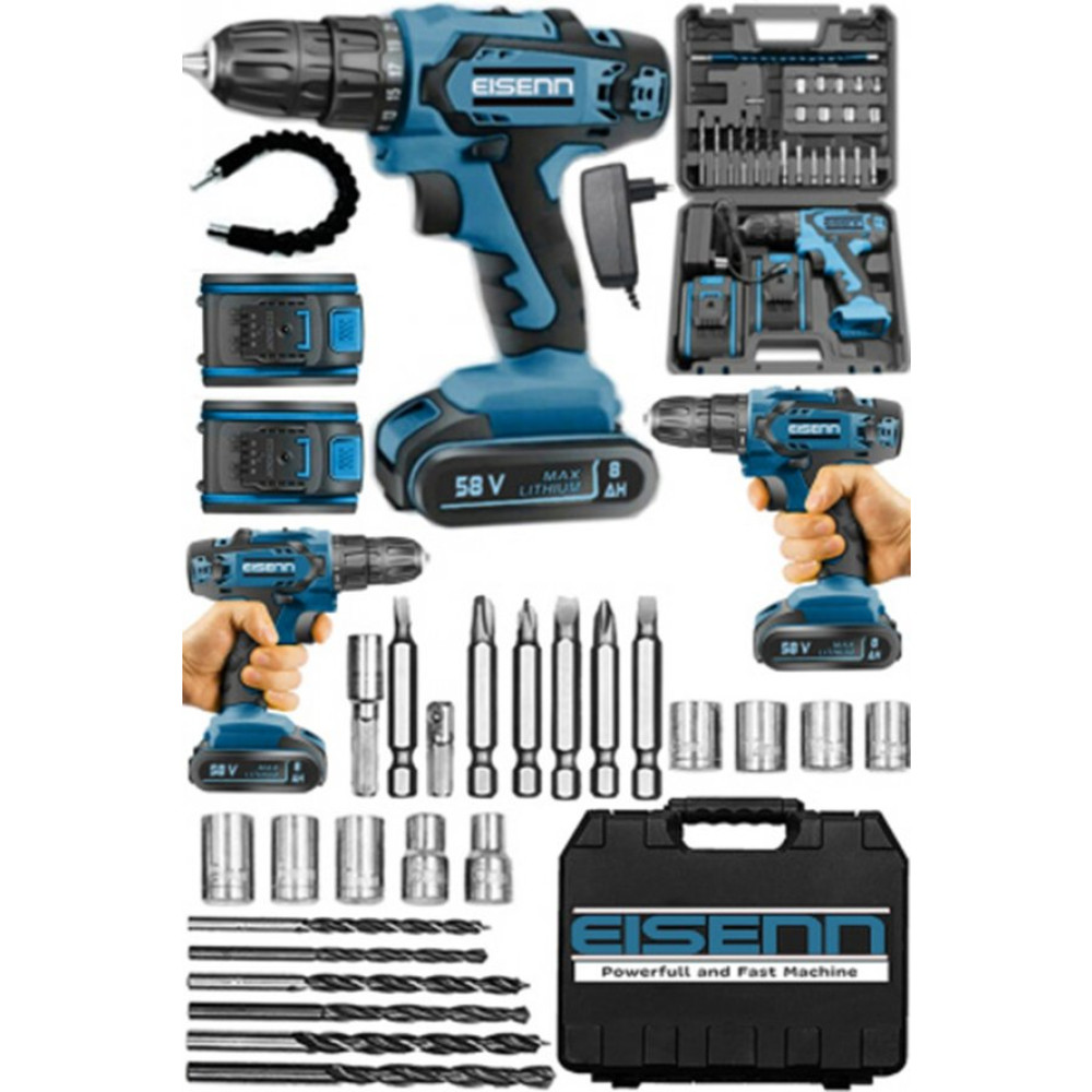 Eisenn Germany Technology Blue Copper 58 V 8 Ah Darbelı Metal Sanziman Akulu Vidalama Matkap Set Hediyeli Matkaplar Fiyatı