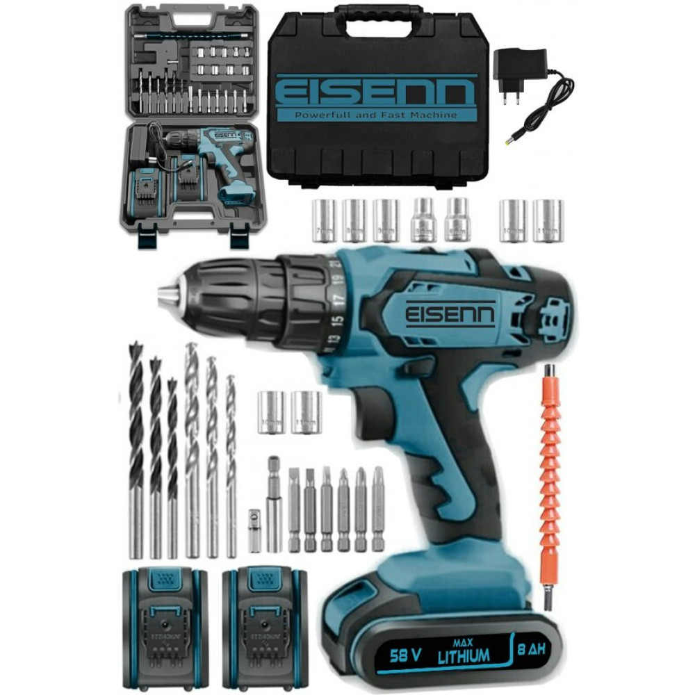 Eisenn Germany Technology Drıve Blue 58 V 8 Ah Darbelı Cift Akulu Metal Sanzuman Sarjli Matkap + 27 Pcs Set Matkaplar Fiyatı