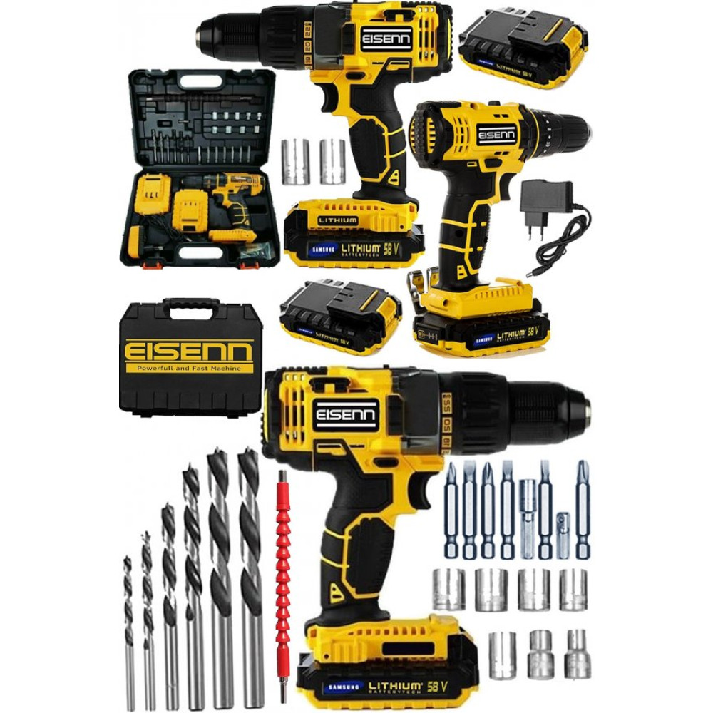 Eisenn Germany Technology S- Coupe 58 V 6 Ah Metal Sanziman Cift Akulu Vidalama Matkap 27 Pcs Set Matkaplar Fiyatı