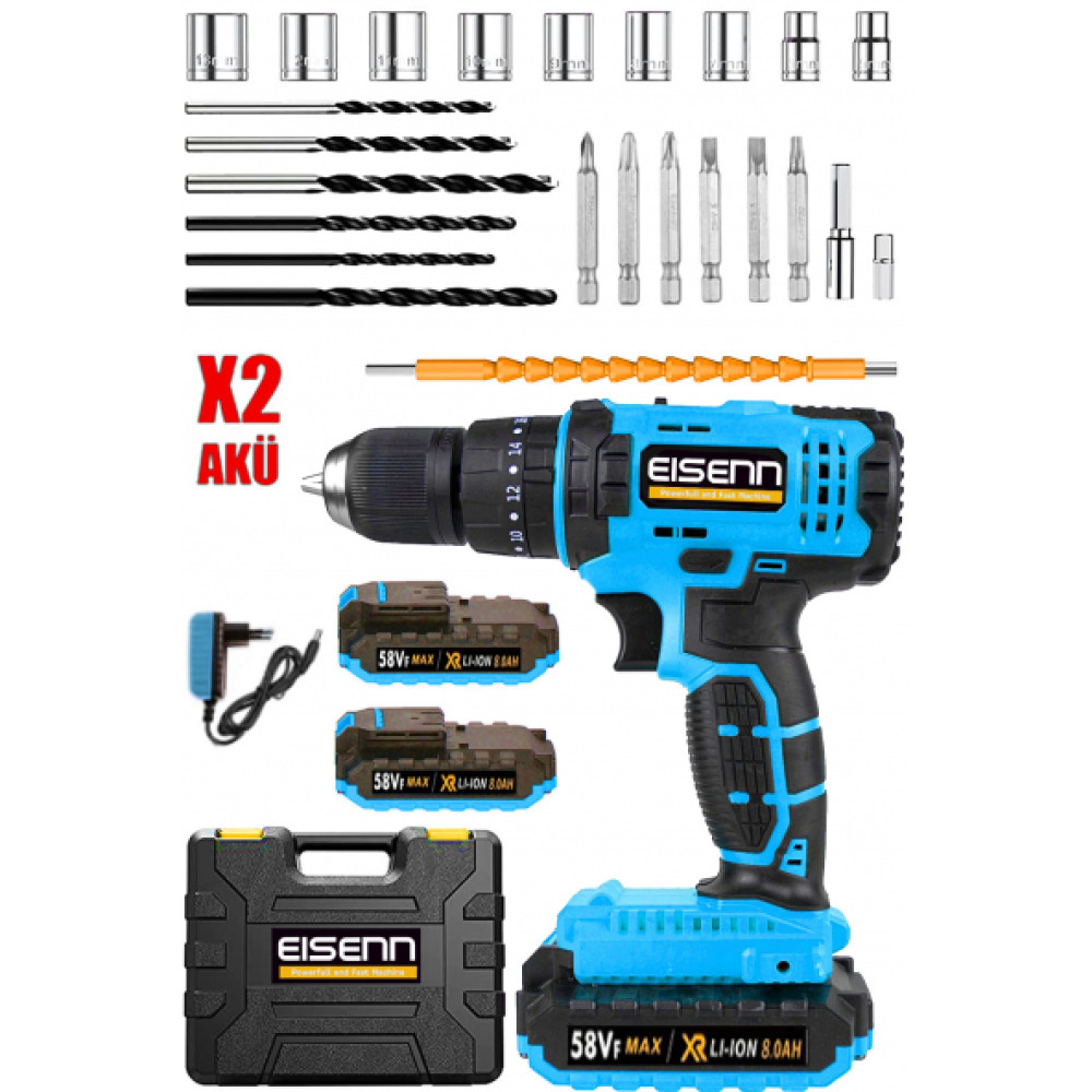 Eisenn Germany Tecnology Wıtta Blue 58 V 10 Ah Cift Bakir Sargi Akulu Vidalama Matkap Yardmci Set Hediye Matkaplar Fiyatı