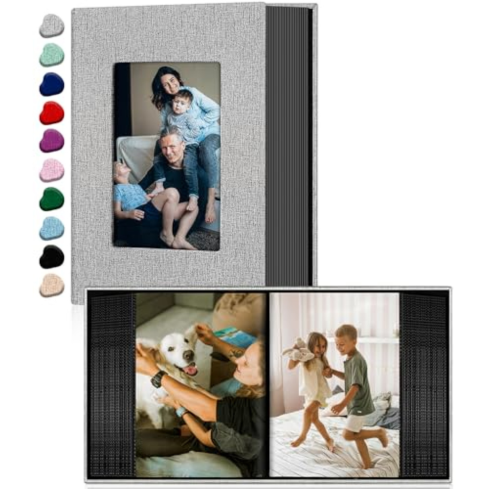 Ejblfe Photo Album 4x6,Linen Cover Slide-in Photo Album Book Can Holds 100 4x6 Photos with 50 Black Sheets for Family,Wedding,Baby and Holiday Pictures (Gray)