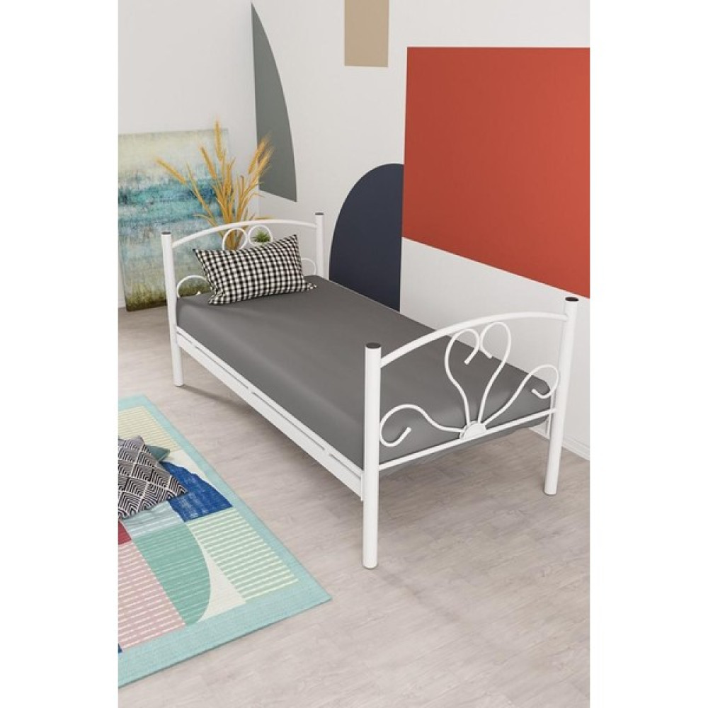 Ejder Metal Tek Kişilik Ferforje Metal Karyola-Beyaz - Beyaz - 90 x 190 cm Karyola Fiyatı