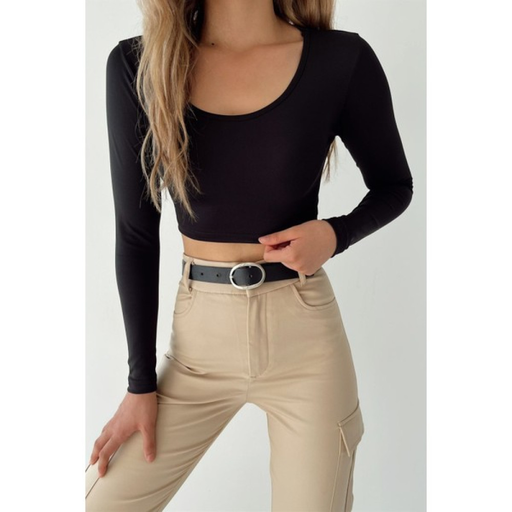 Eka Kadın Siyah U Yaka Scuba Crop Bluz 0956-1185 Bluz Fiyatı