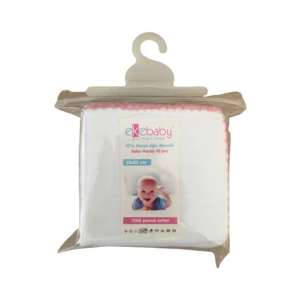 Eke Baby Yenidoğan Kız Bebek 10’lu Penye Ağız Mendili 22x22 cm  - Beyaz - 0 - 2 Yaş Mama Önlüğü Fiyatı