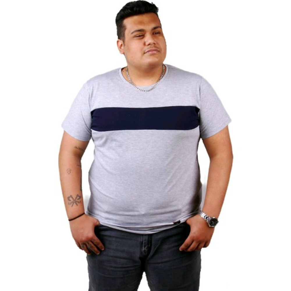 Ekis Büyük Beden Erkek Bisiklet Yaka Pamuklu Gri T-Shirt Erkek T-shirt Fiyatı
