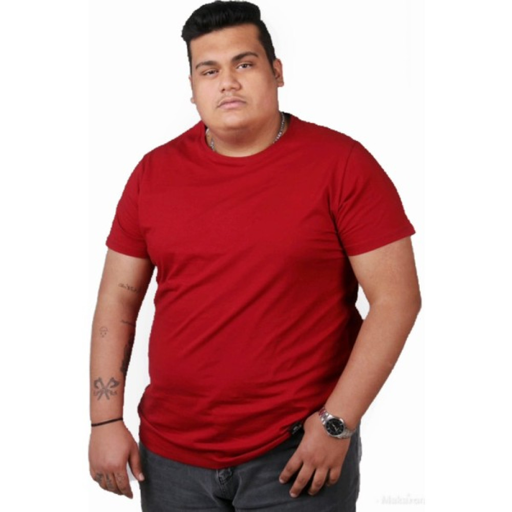 Ekis Büyük Beden Erkek Bordo Sıfır Yaka Pamuklu T-Shirt Erkek T-shirt Fiyatı