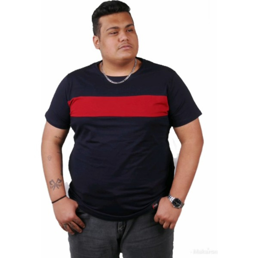 Ekis Büyük Beden Erkek Pamuklu Önü Parçalı Lacivert T-Shirt Erkek T-shirt Fiyatı