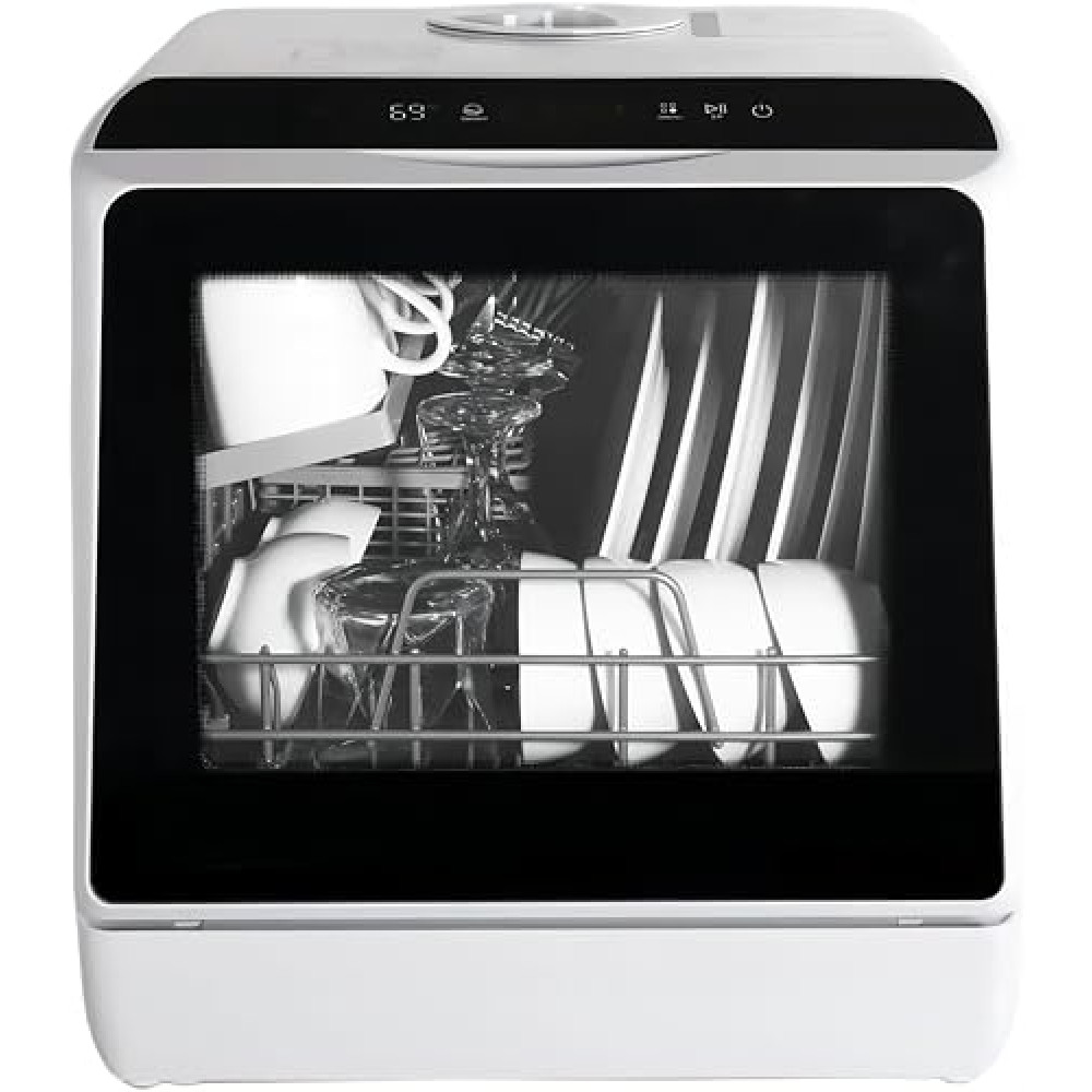 eklipt Table Top Dishwasher, Mini Countertop Dishwasher with 6 Programs, Built-in 5L Water Tank Dual Water Supply Modes with Touch Control, LED Display, Drying Cycle & Fruit Wash