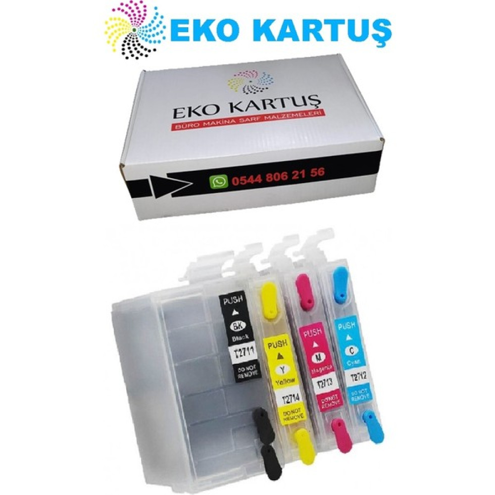 Eko Kartuş Epson Workforce WF-7610DWF (T2711-T2712-T2713-T2714) Vtakım Muadil Kartuş - PRO Set - 4 Renk Kartuşlar Fiyatı