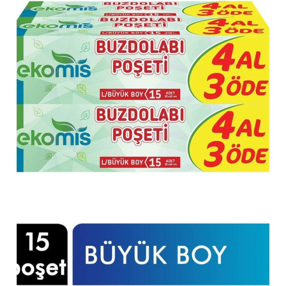 Ekomis Buzdolabı Poşeti 4 Al 3 Öde Büyük Boy 30 x 45 cm Buzdolabı Poşeti Fiyatı
