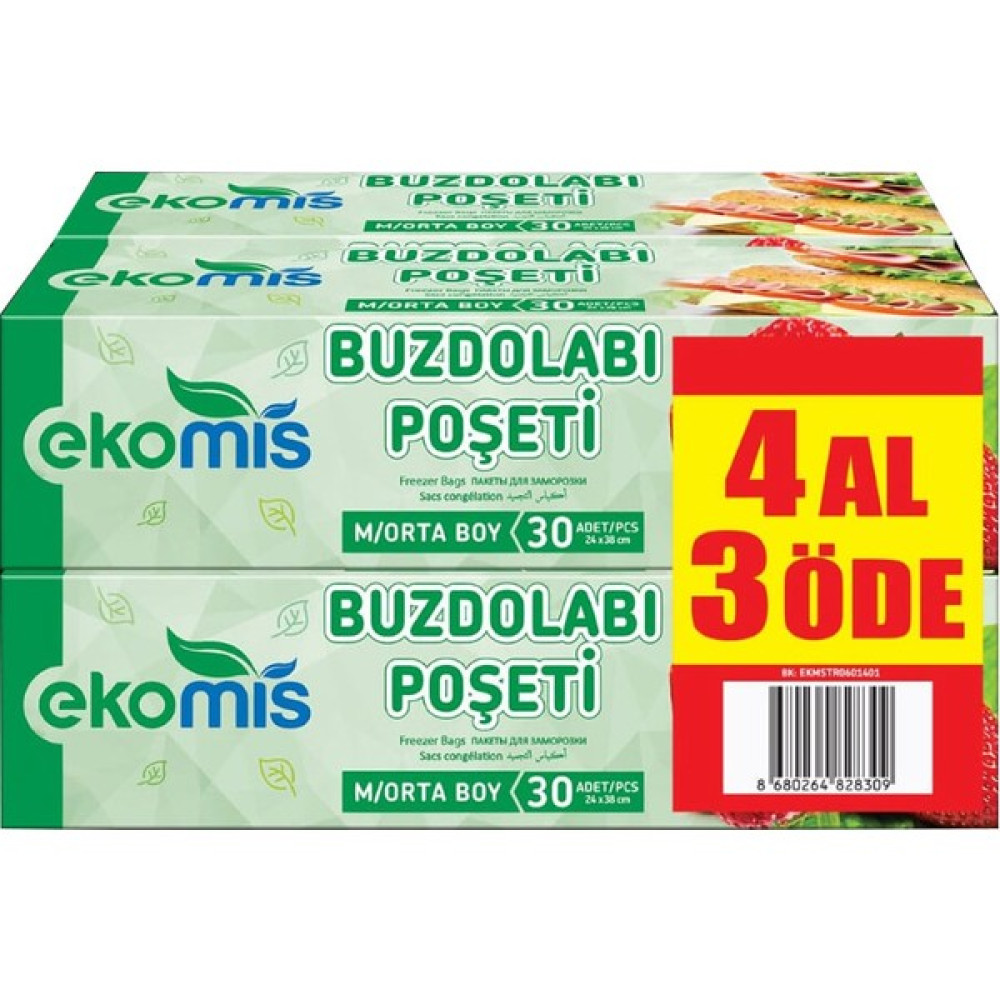 Ekomis Buzdolabı Poşeti 4 Al 3 Öde Orta Boy 24 x 38 cm Buzdolabı Poşeti Fiyatı