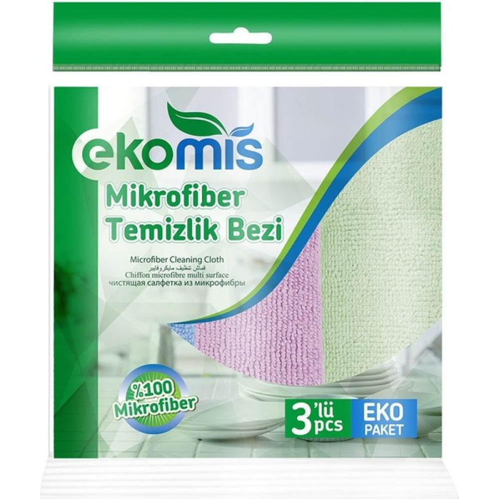 Ekomis Mikrofiber Temizlik Bezi 3'lü - Pembe - Yeşil - Standart Temizlik Malzemeleri Fiyatı