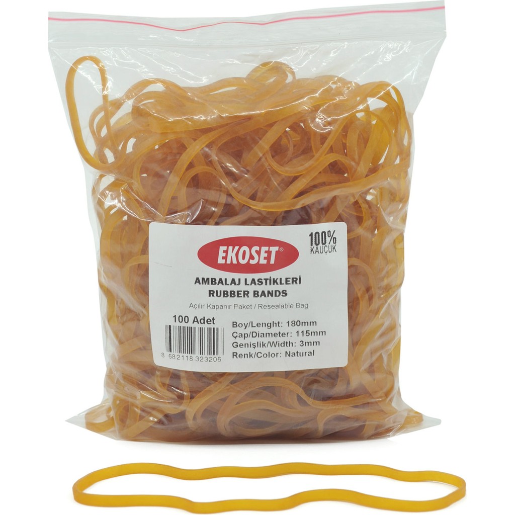 Ekoset Geniş Kauçuk Paket Ambalaj Kasa Lastiği 100'lü 180 x 3 mm Doğal Kauçuk Renk Diğer Fiyatı