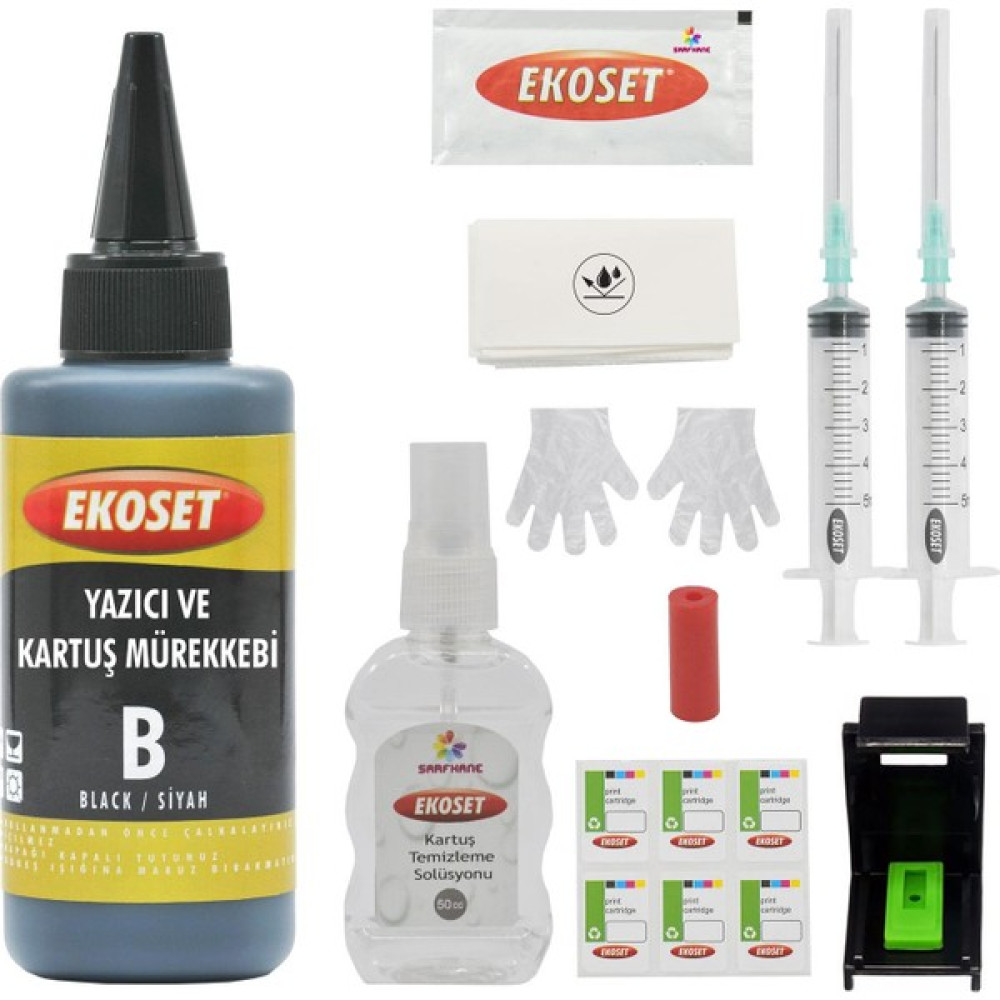 Ekoset Hp Uyumlu Siyah Kartuş Dolum Seti Tüm Modeller Için 20 Dolumluk 100ML Kartuş Dolum Ürünleri Fiyatı
