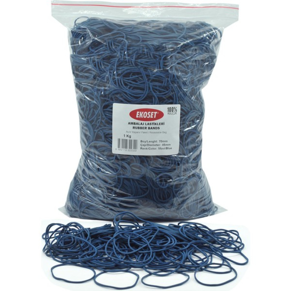 Ekoset Kauçuk Renkli Paket Ambalaj Para Lastiği Mavi 70 mm 1Kg Ofis Makineleri (Araçları) Fiyatı