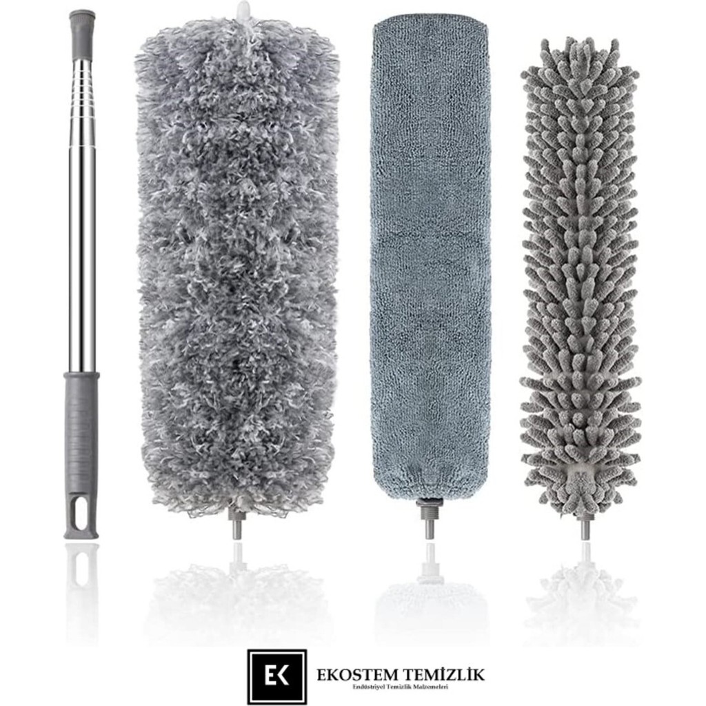 Ekostem Teleskopik 3 Başlıklı Mikrofiber Mop Toz Alma Püskülü Çok Fonksiyonlu Temizlik Seti - Gri Diğer Fiyatı