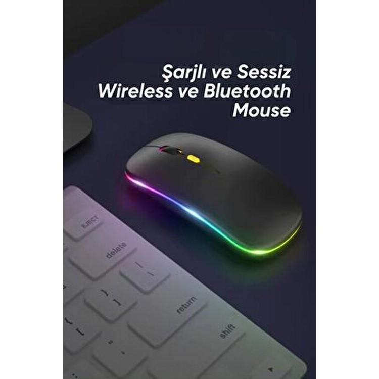 Ekru Cep Ekru Kablosuz Wireless 2.4g Bluetooth Sessiz Mouse Şarj Edilebilir Ergonomik Tasarımlı Rgb Renkli - Siyah Diğer Fiyatı