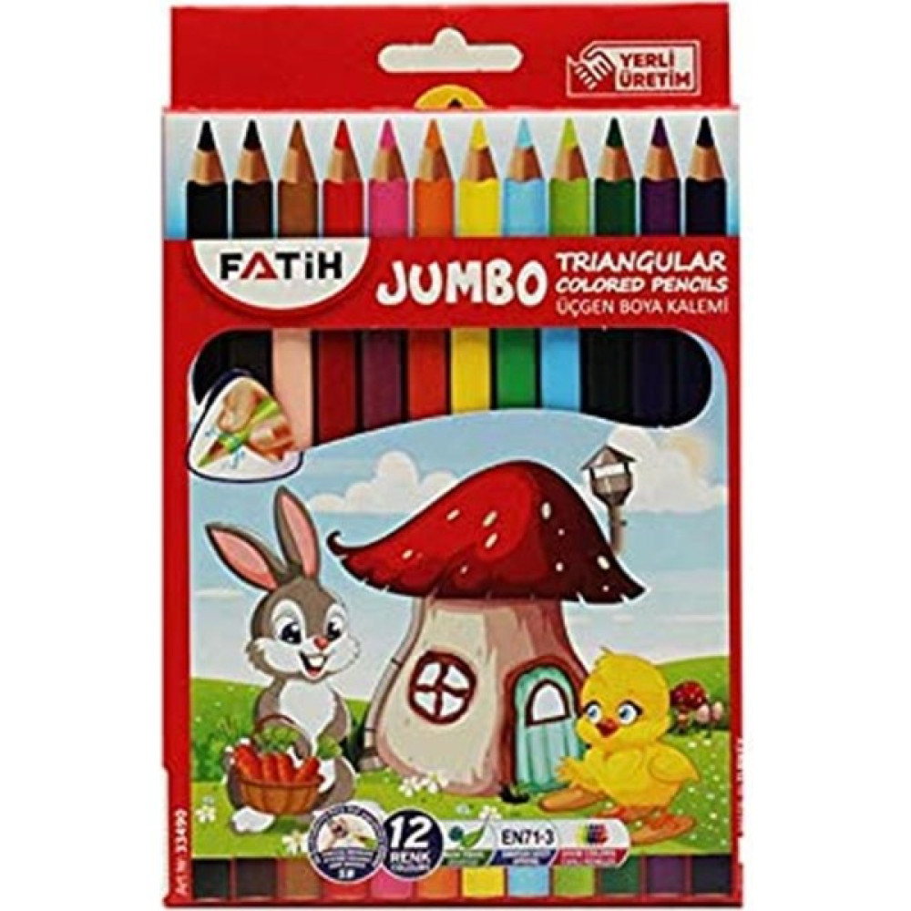 EKS Ticaret Fatih Jumbo Üçgen Triangular Kuruboya Kalemi 12 Renk Dolma Kalem Fiyatı