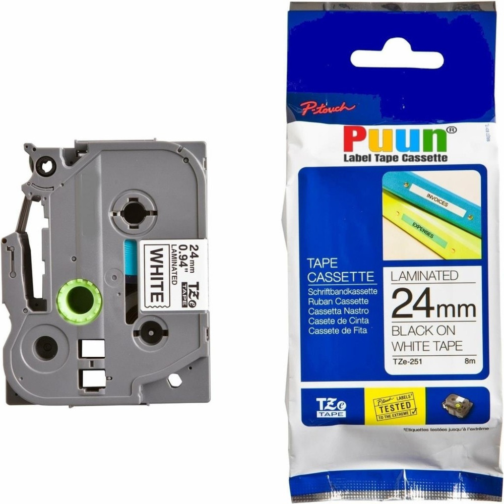 EKS Ticaret Puun Brother P-Touch TZE-251 24MM x 8m Beyaz Üzerine Siyah Muadil Laminasyon Etiket Şeridi Okul Etiketi Fiyatı