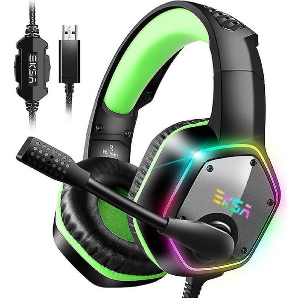 Eksa USB Gamıng Headset, 7.1 Surround Ses Oyun Kulaklığı, Ps4 Kulaklık, Pc Gürültü Iptal Iptal Iptal Mıc ve Rgb Işık, Pc Uyumlu, Playstation 4-Green Kulak İçi Kulaklık Fiyatı