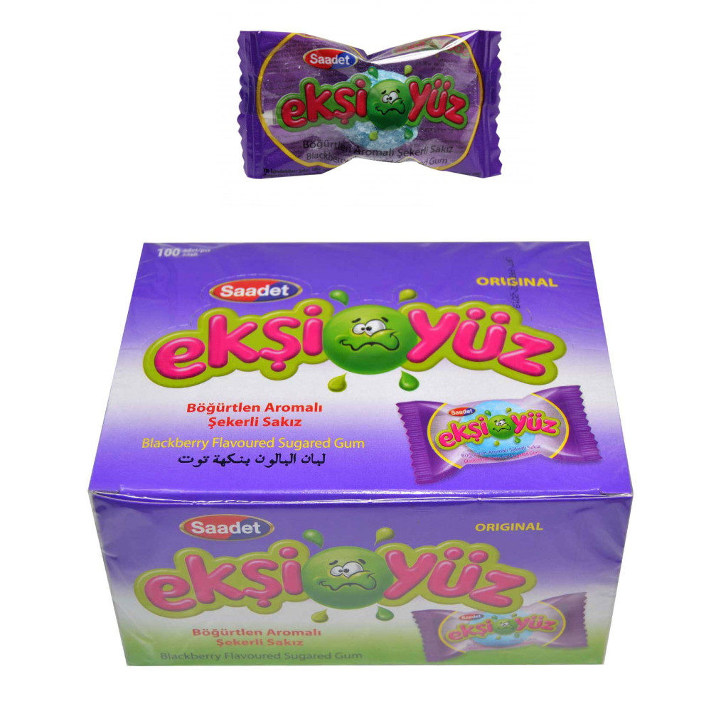 Ekşi Yüz Sakız 100'lü Paket Böğürtlen Aromalı Şekerleme Sakız Fiyatı
