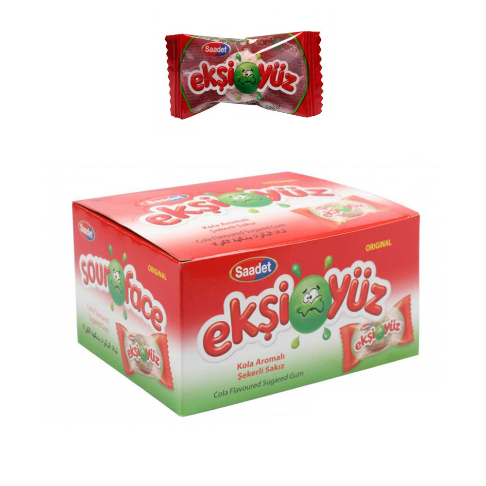 Ekşi Yüz Sakız 100'lü Paket Kola Aromalı Şekerli Sakız Şekerleme Sakız Fiyatı