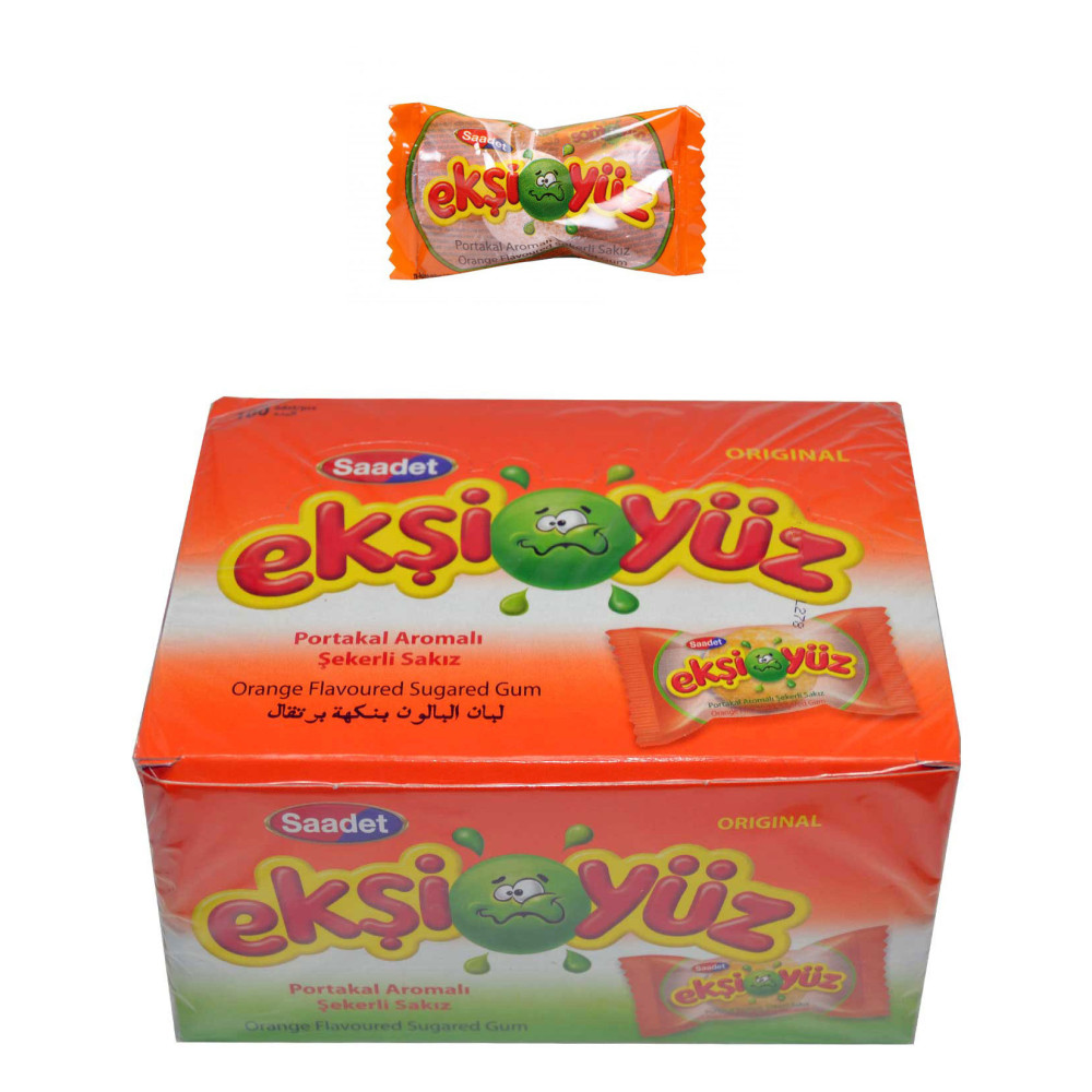 Ekşi Yüz Sakız 100'lü Paket Portakal Aromalı Şekerleme Sakız Fiyatı