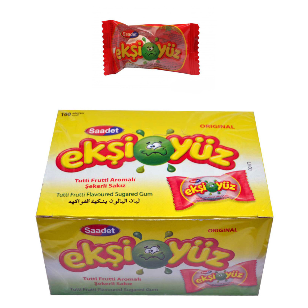 Ekşi Yüz Sakız 100'lü Paket Tutti Frutti Aromalı Şekerleme Sakız Fiyatı
