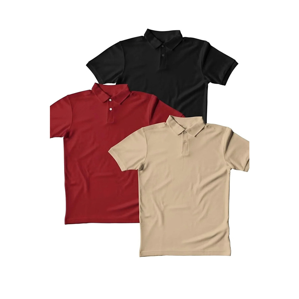 EKZMODA Erkek 3lü Set Polo Yaka Kısa Kollu Yazlık T-shirt L Beden Bayan T-shirt Fiyatı