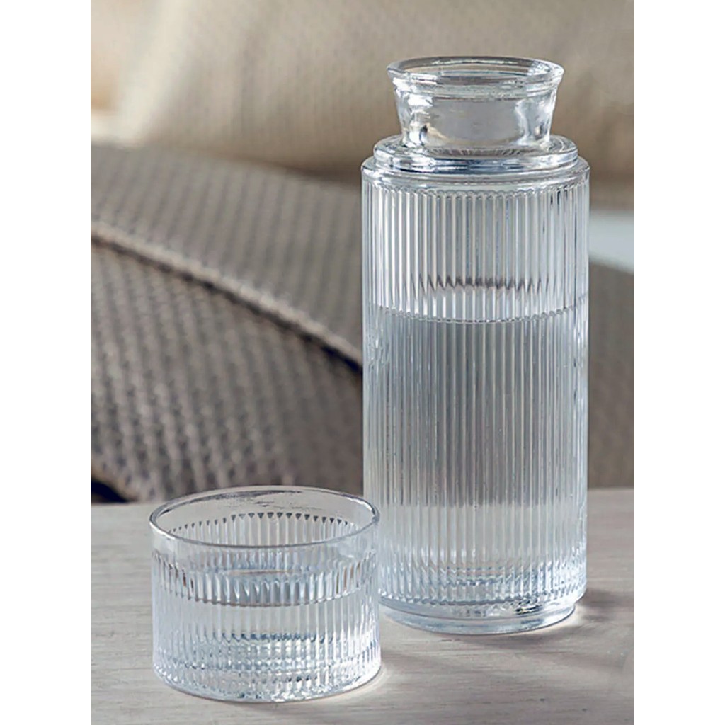 El Yapımı Cam Başucu Sürahisi, Bardaklı Cam Sürahi - Şeffaf - 730 ml Diğer Fiyatı