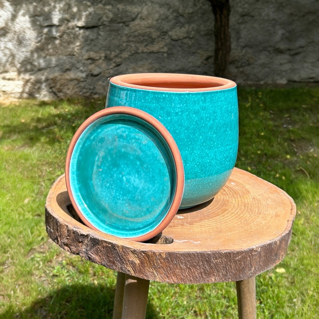 El Yapımı Dekoratif Toprak Sırlı Ev-Bahçe Saksısı 17X19 cm - 19 - Turkuaz Saksı ve Aksesuarları Fiyatı