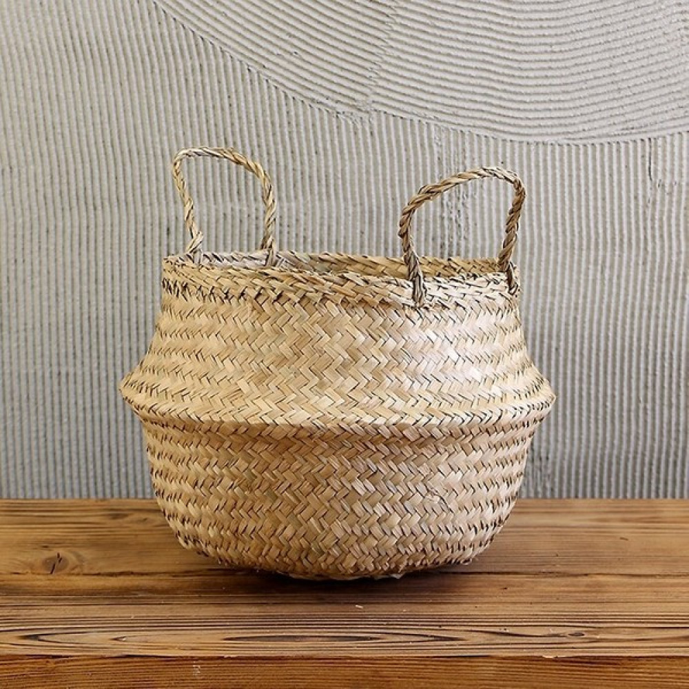 El Yapımı Katlanabilir Sepet, Bambu Hasır Saksılık, Doğal Dekoratif Sepet, Oyuncak Sepeti M 30x30cm - 30x30 Sepet Fiyatı