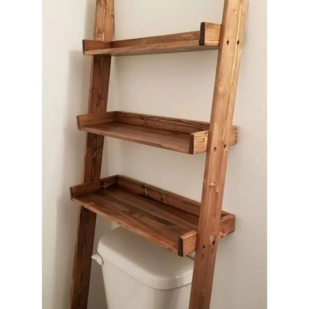 Ela Wood Working Doğal Ahşap Banyo Klozet Üzeri Dekoratif Tasarım Raf - Koyu Kahve Banyo Dolabı / Mobilyası Fiyatı