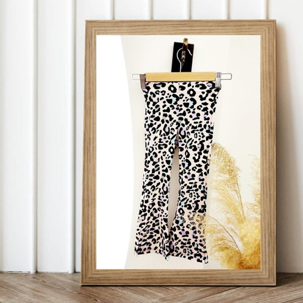 Elada Moda Açık Pembe Leopar Desen Ispanyol Paça Kız Cocuk Pantolon Kız Çocuk Pantolon Fiyatı