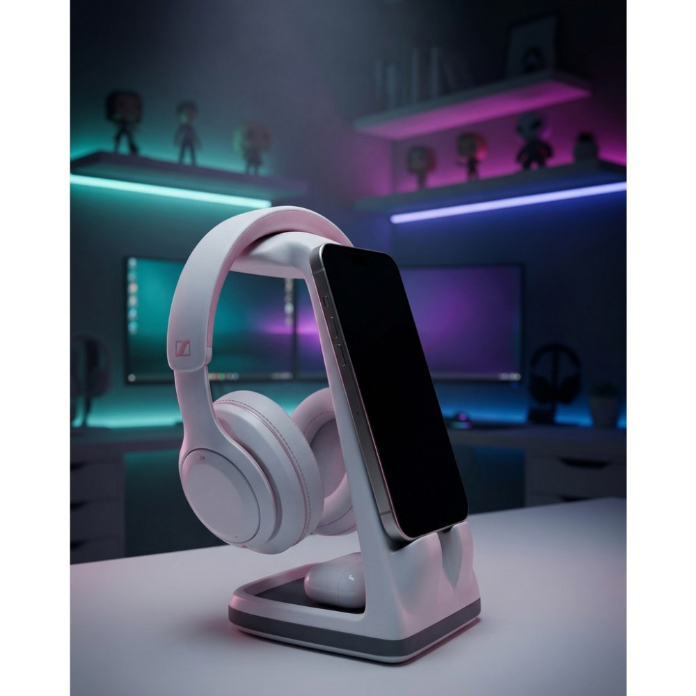 Elana Design Witcher Kulaklık Standı – Gamer Kulaklık & Telefon Standı | Beyaz-Gri | (1 Adet Mini Figür Hediyeli) - Beyaz - Gri Kulaklık Aksesuarı Fiyatı