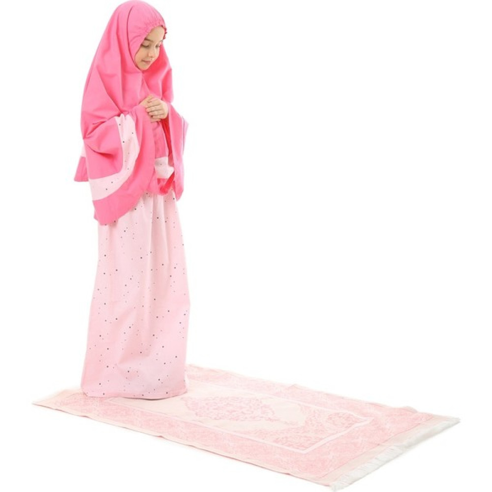 Elanesa Kız Çocuk Namaz Elbisesi 3 Parçalı Seccadeli Renkli Yıldız Baskılı Kız Çocuk Elbise Fiyatı
