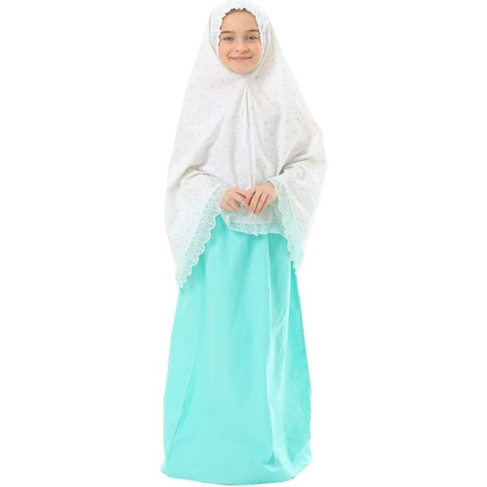 Elanesa Kız Çocuk Namaz Elbisesi Mint Rengi Yıldız Baskılı Dantel Detaylı Kız Çocuk Elbise Fiyatı