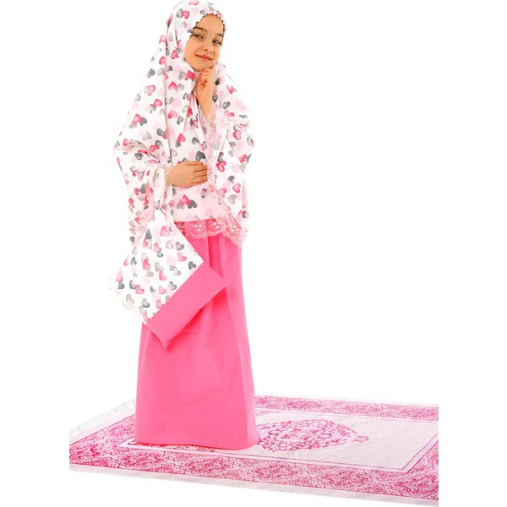 Elanesa Kız Çocuk Namaz Elbisesi Pamuklu 4 Parçalı Set Pembe Baskılı Kız Çocuk Elbise Fiyatı