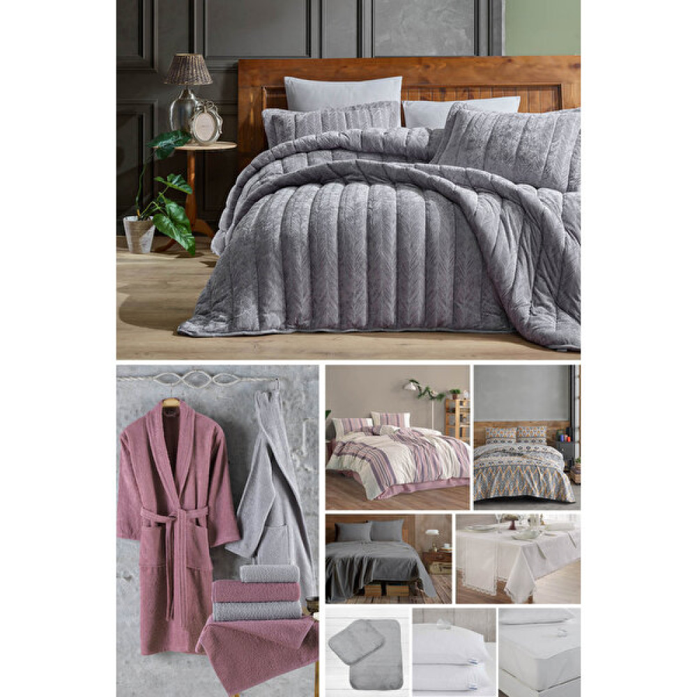 Elart çeyiz Paketi 48 Parça Kadife Comfort Royal Gümüş Yatak Odası Tekstili & Çeyiz Seti Fiyatı