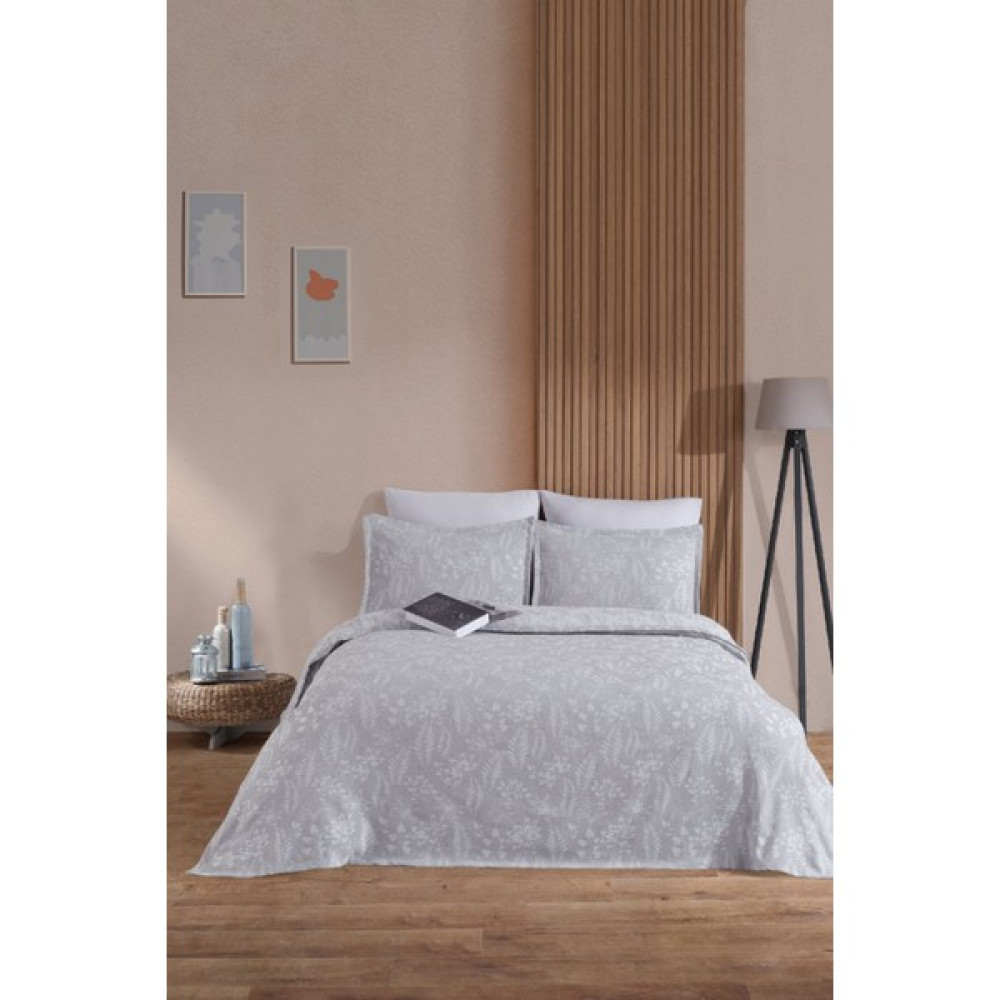 Elart Mokka Keten Görünümlü Yatak Örtüsü Pike Seti 3 Parça Çift Kişilik Gri - 240 x 230 cm Yatak Örtüsü Fiyatı