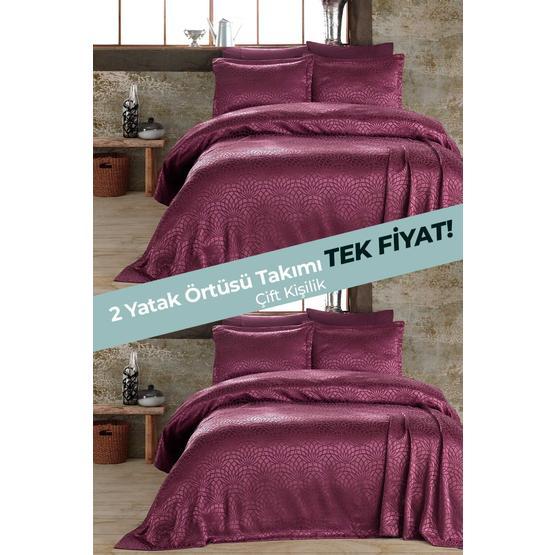 Elart Şönil Garden Mürdüm Çift Kişilik Yatak Örtüsü Takımı