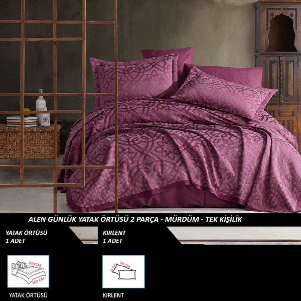 Elart Yatak Örtüsü Alen Mürdüm Tek Kişilik - 260 x 270 cm Yatak Örtüsü Fiyatı