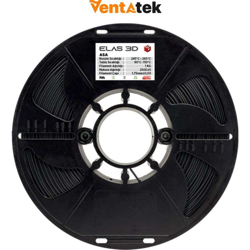 Elas 3D Siyah Asa Filament - 1.75MM - 1 kg Filament Fiyatı