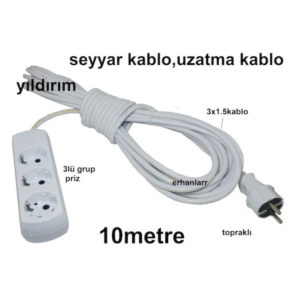 Elbi Seyyar Kablo Uzatma Kablo Ara Kablo 10 Metre 3 Lü Grup Priz Prizler Fiyatı
