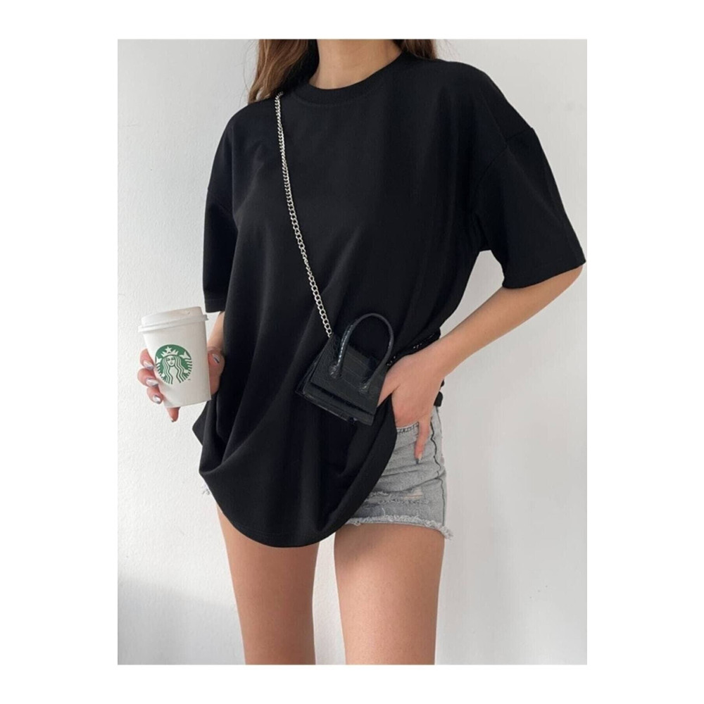 Eldemir Unisex Pamuk Bisiklet Yaka Boyfriend Örme Oversize T-shirt L Beden Bayan T-shirt Fiyatı