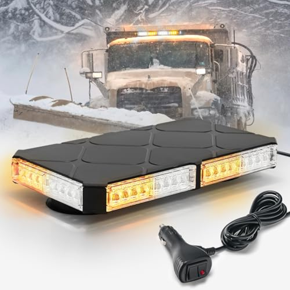 ELECHOI 12 Inch Roof Top Beacon Emergency Strobe Lights w/Magnetic Base, Mini LED Warning Traffic Hazard Caution Light Bar for Construction Work Trucks Towing Vehicles Snow Plow (Amber/White)
